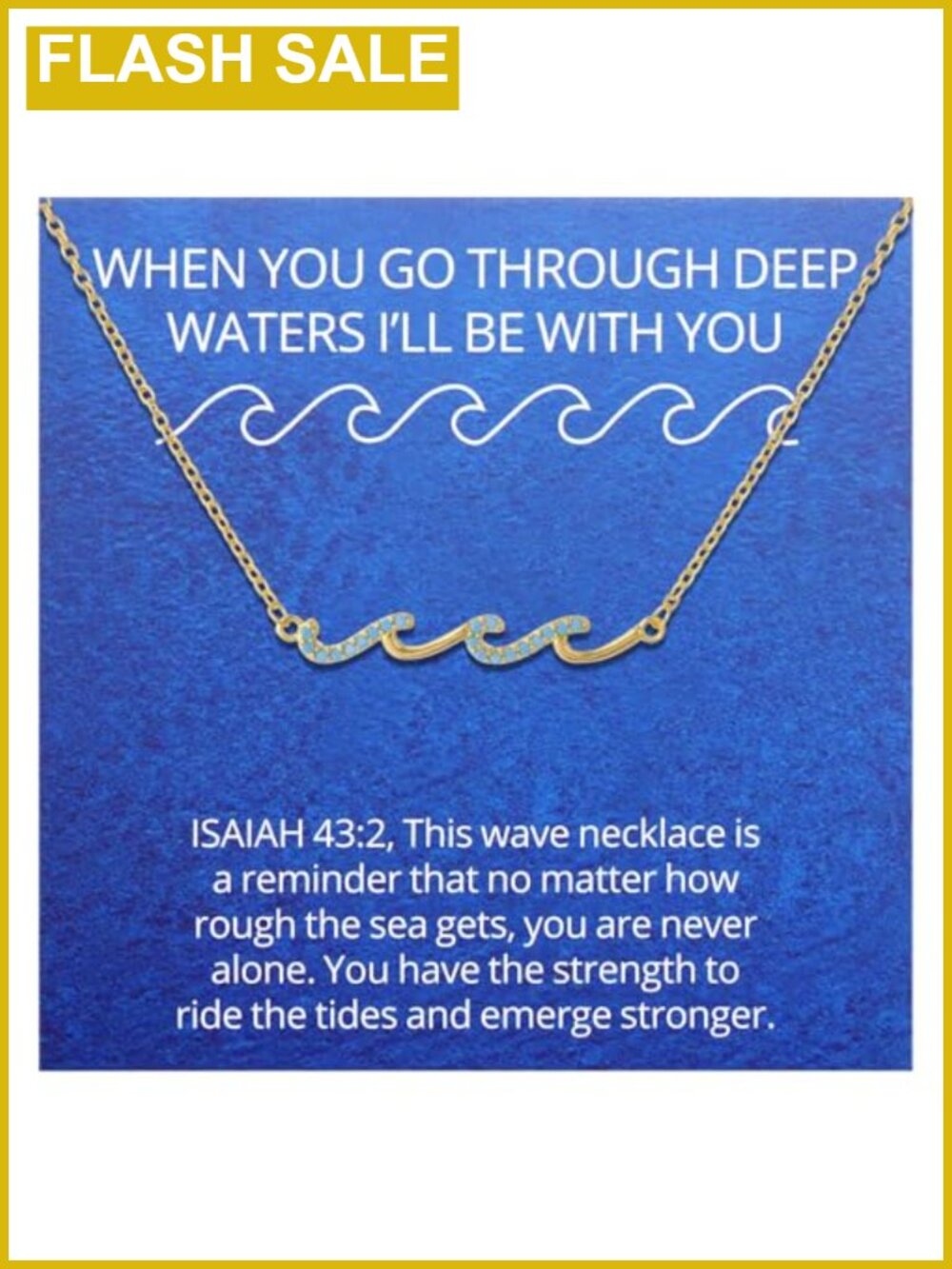 Stainless Steel Wave Pendant Necklace Christian Bible Verse Isaiah 43:2